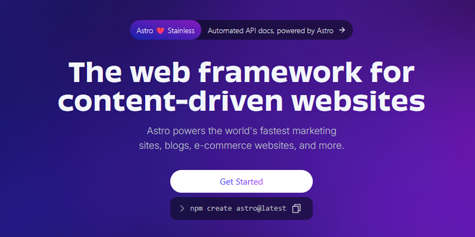 The front page of astro.build